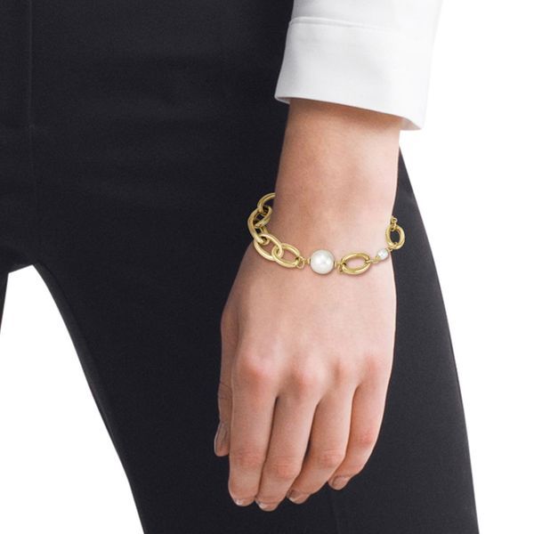 Boss Leah Steel Gold Plated Freshwater Pearl Link Necklace & Bracelet Gift Set 
