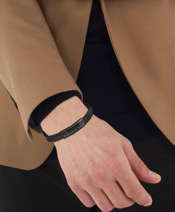 BOSS Alen Black IP Steel Mesh Bracelet