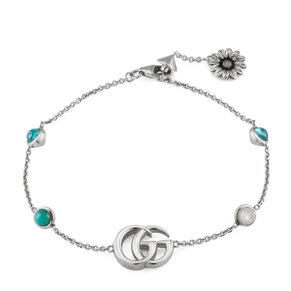Gucci Double G Stone Set Flower Silver Bracelet
