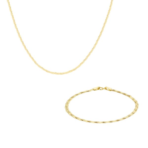 9ct Gold Fine Herringbone Necklace Bracelet Gift Set Peter jackson