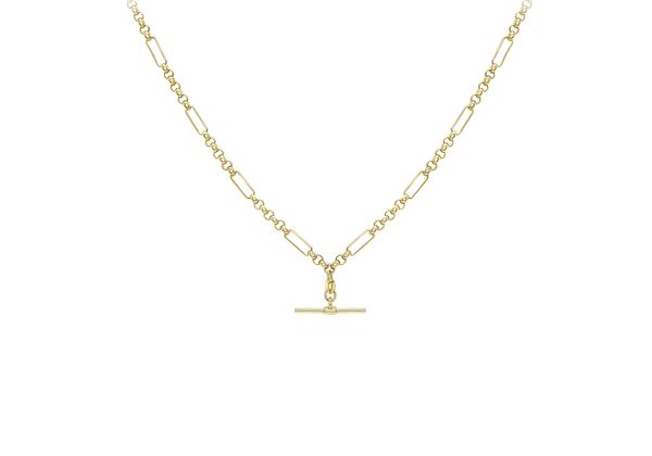 9ct Gold Figaro Beclcher with T Bar Necklace 1.17.2234 Peter