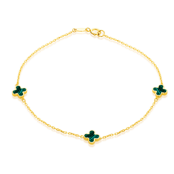 9CT YELLOW GOLD MALACHITE CLOVER PETALS BRACELET