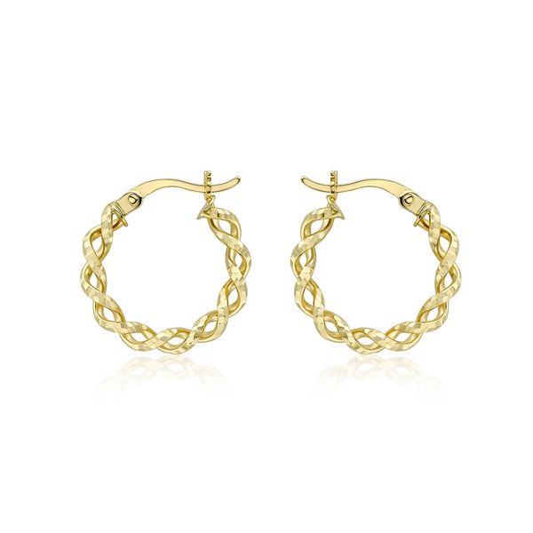 9ct Gold Diamond Cut Twist Hoop Earrings main image 0