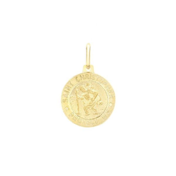 9CT YELLOW GOLD 15MM X 23MM ST CHRISTOPHER ROUND SATIN PENDANT