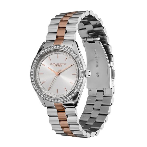 Olivia Burton Sports Luxe 34mm Crystal Silver Quartz Two Tone Bracelet Watch