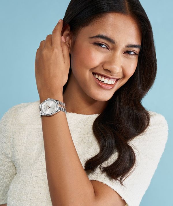 Olivia Burton Sports Luxe 34mm Crystal Silver Quartz Two Tone Bracelet Watch