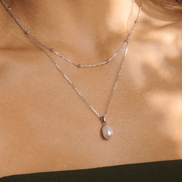 Clogau Welsh Beachcomber Pearl Silver Layer Necklace 