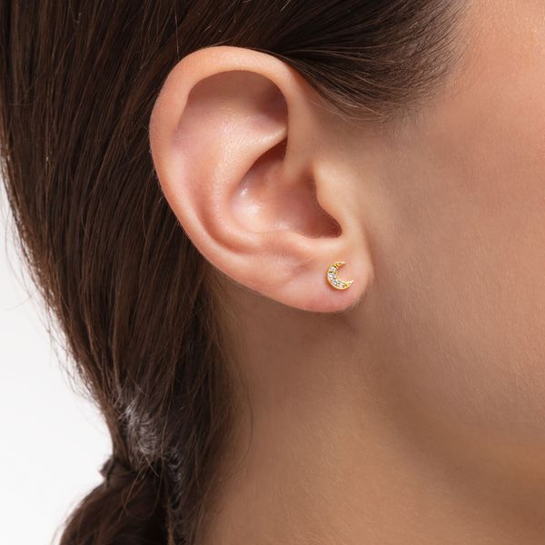 Thomas Sabo Yellow Gold Stone Set Moon Ear Studs