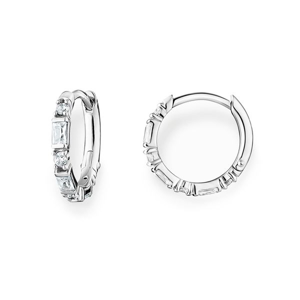 Thomas Sabo Hoop Earrings with Aquamarine-Coloured and White Stones - Silver main image 1