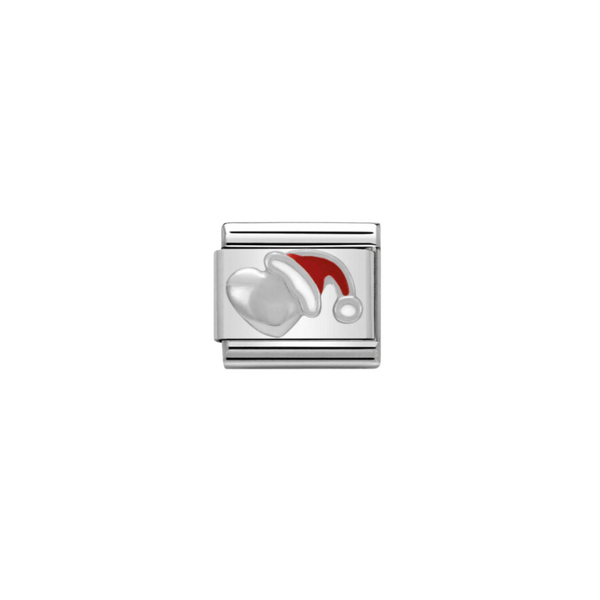 Nomination Composable Classic Link Heart with Christmas red Hat in Enamel & Sterling Silver