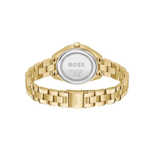 Boss Sage 34mm Gold IP Plated Steel Pink Dial Quartz Bracelet Watch