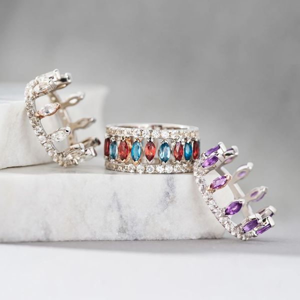Clogau Celebration Crown Silver London Blue Topaz & White Topaz Ring