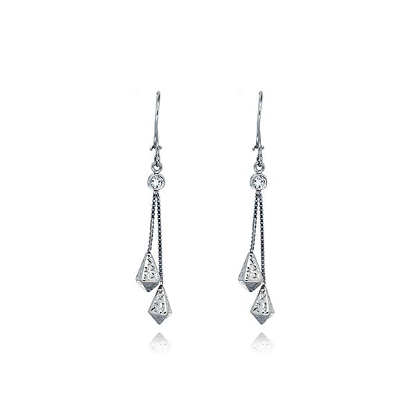 9ct White Gold CZ Chain Drop Earrings