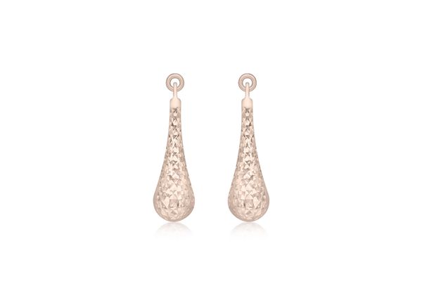 9ct Rose Gold Diamond Cut Teardrop Stud Earrings 