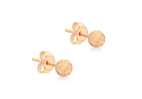 9ct Rose Gold 5mm Diamond Cut Ball Stud Earrings