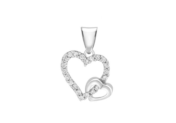 9ct White Gold Cz Double Heart Pendant Peter Jackson - 9ct White Gold Diamond Double Heart Pendant