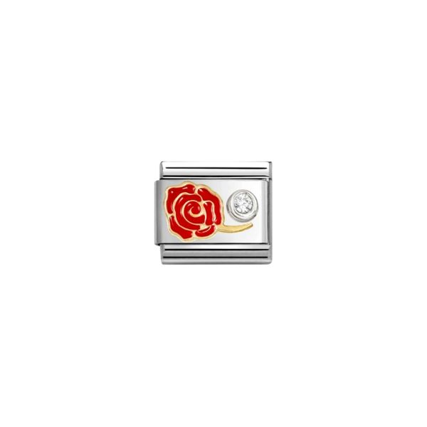 Nomination Composable Classic Stone Set Red Rose In Sterling Silver