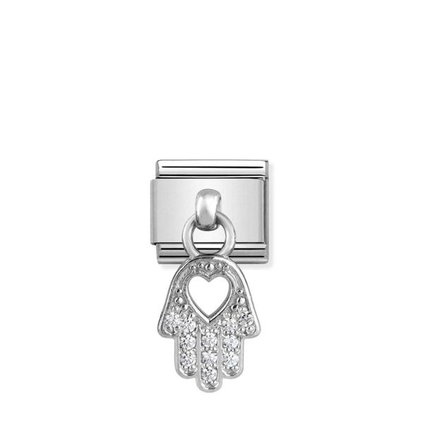 Nomination Composable Classic Link Stone Set Hand Of Fatima Pendant In Sterling Silver 