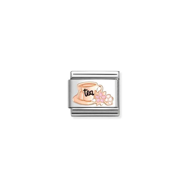 Nomination Composable Classic Link Tea Cup With Flowers In Rose Gold 