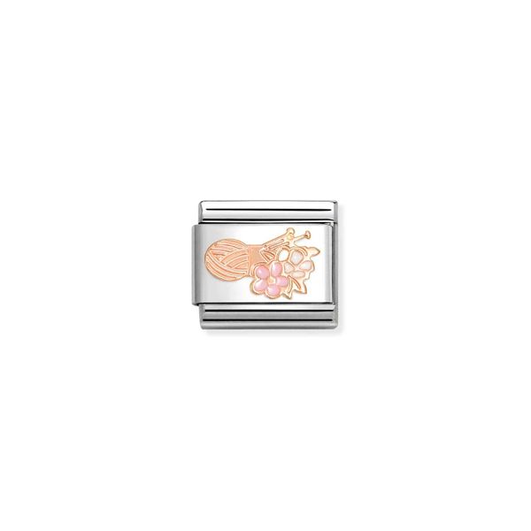 Nomination Composable Classic Link Ball Of Wool With Flowers In Rose Gold 