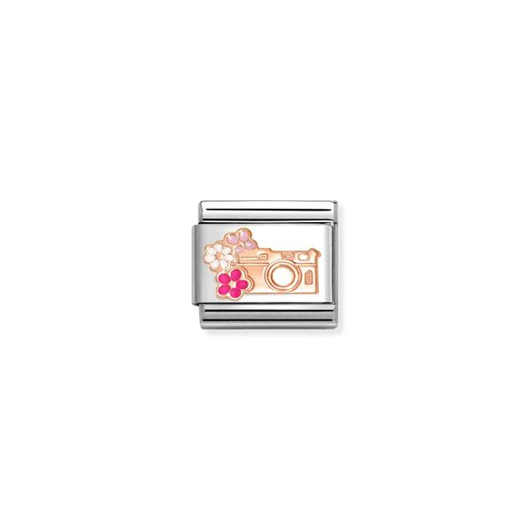 Nomination Composable Classic Link Camera With Flowers In Rose Gold 