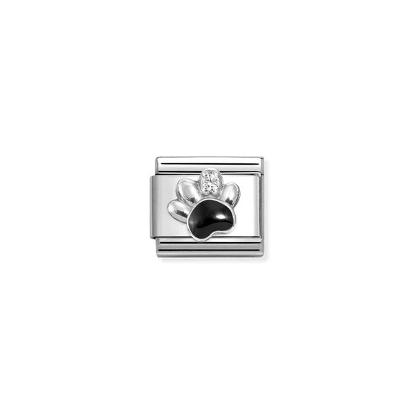 Nomination Composable Classic Link Black Paw Print In Sterling Silver