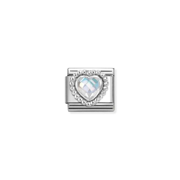 Nomination Composable Classic Link Faceted White Heart Beaded In Sterling Silver 
