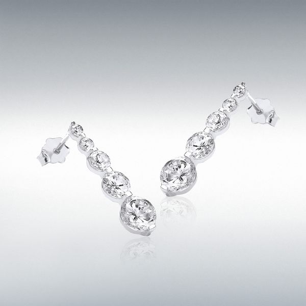 9CT WHITE GOLD CZ 5MM X 18MM DROP EARRINGS