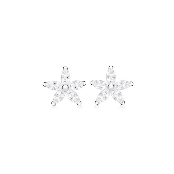 STERLING SILVER MARQUISE CZ 11MM X 10.5MM FLOWER STUD EARRINGS