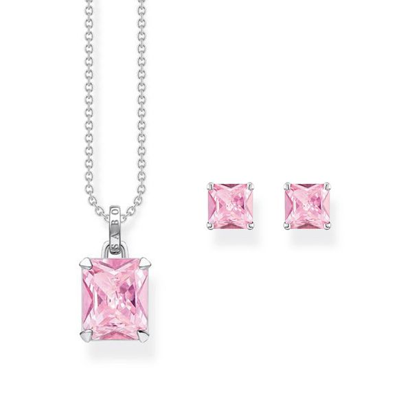 Thomas Sabo Heritage Pink Stone Silver Necklace & Earrings Gift Set