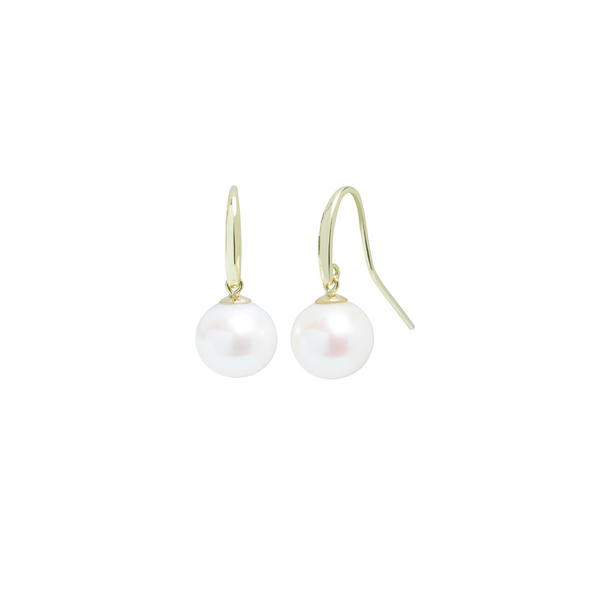 9ct Yellow Gold 10-10.5mm White Cultured Rounded Pearl Hook Earrings