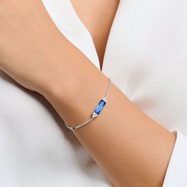 Oval Blue Sapphire and Diamond Accent Twist Five Stone Bracelet in 10K  White Gold – 8.0