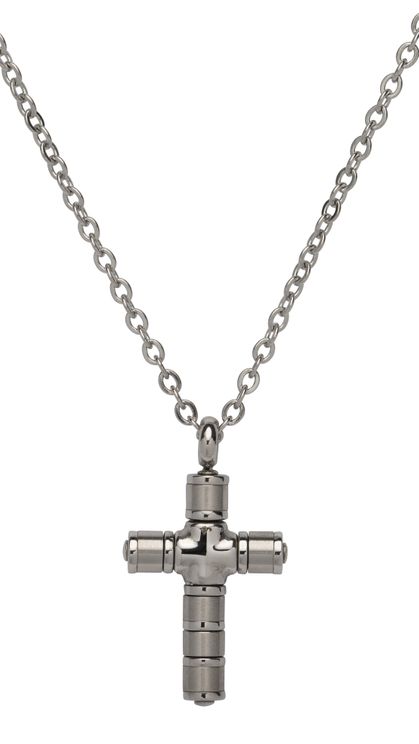 Unique Matte and Polished Steel Cross Necklace 