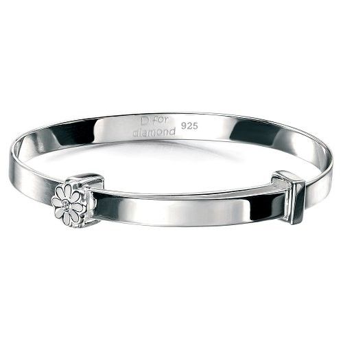 D for Diamond Daisy Silver Bangle