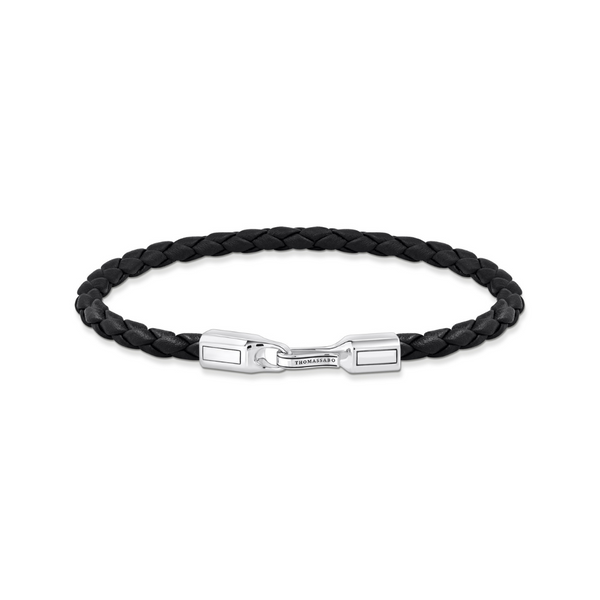 Thomas Sabo braided black 4 mm leather Silver Bracelet 
