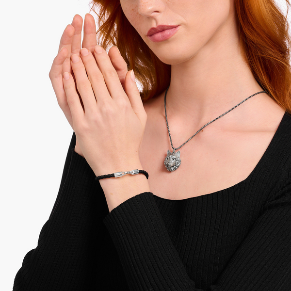 Thomas Sabo braided black 4 mm leather Silver Bracelet 
