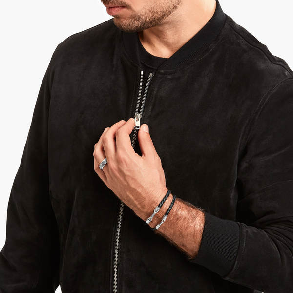 Thomas Sabo braided black 4 mm leather Silver Bracelet 