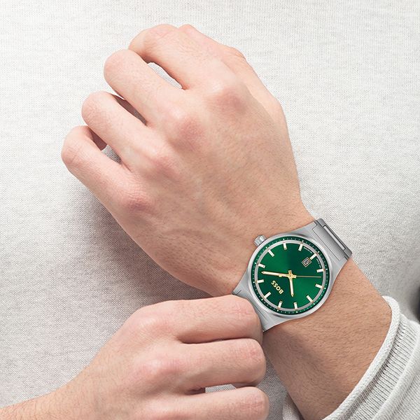 Boss Candor 41mm Steel Green Dial Quartz Bracelet Watch