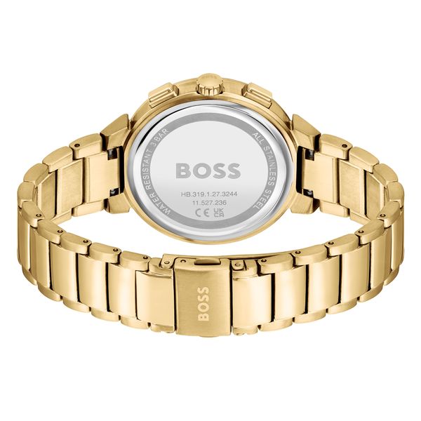 Boss One 38mm Green Dial Gold Plated Quartz Bracelet Chronograph Watch