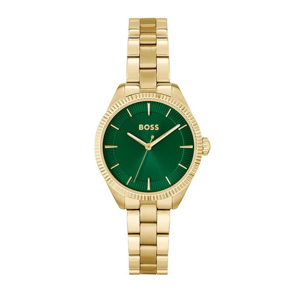 Boss Sage 32mm Gold IP Plated Steel Green Dial Quartz Bracelet Watch