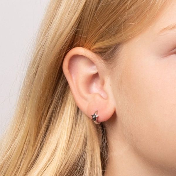 D For Diamond Star Silver Hoop Earrings 