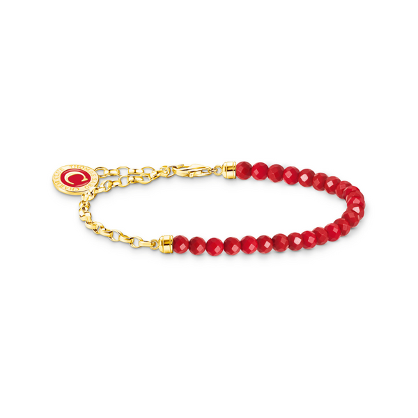 Thomas Sabo Red Bead Gold Plated Charm Bracelet 