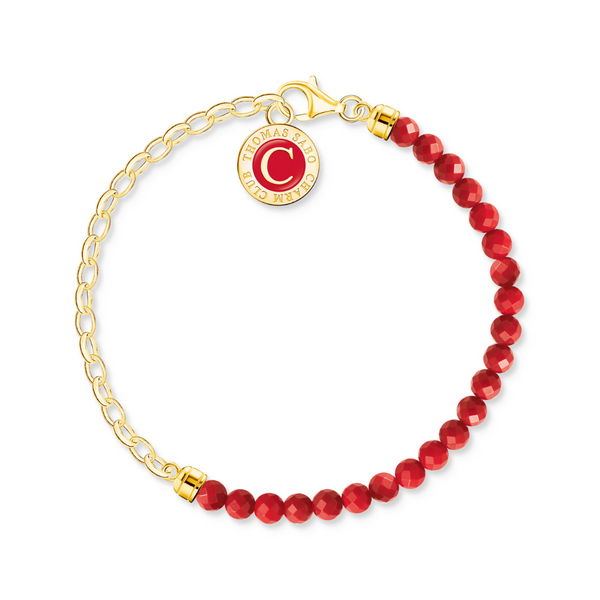 Thomas Sabo Red Bead Gold Plated Charm Bracelet 