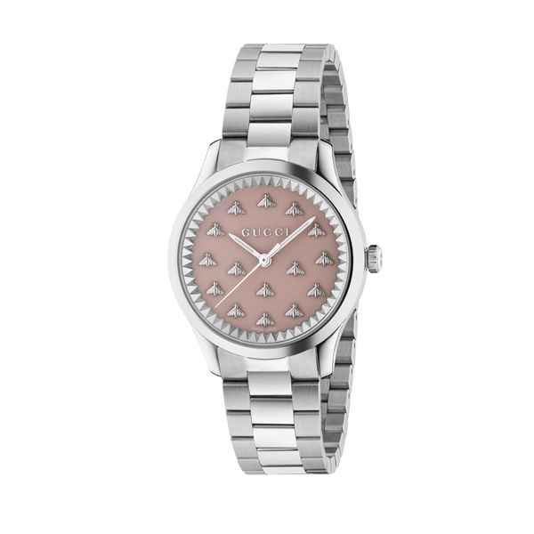Gucci G-Timeless 32mm Steel Pink Bee Quartz Bracelet Watch