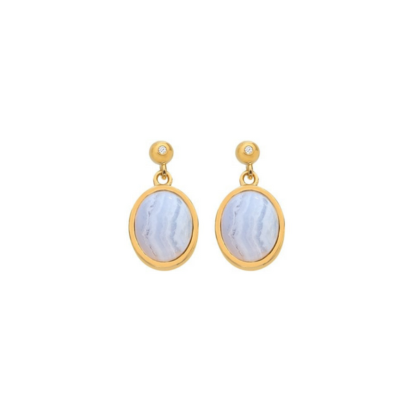 Hot Diamonds X Gem Blue Lace Agate Oval Stud Earrings Peter Jackson
