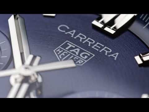 TAG Heuer Carrera 39mm Blue Glass Box Leather Strap Chronograph Watch