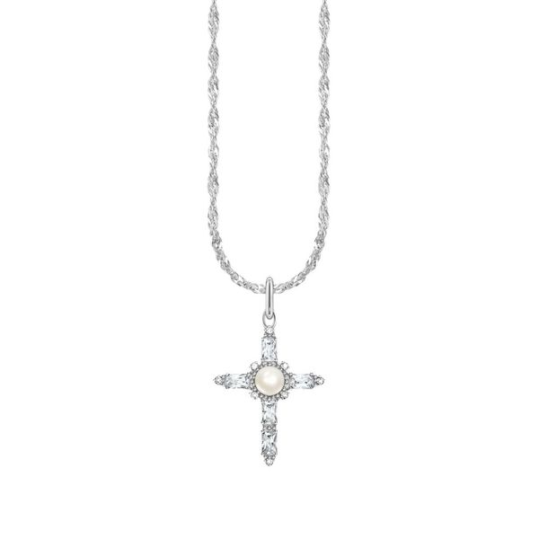 Thomas Sabo Silver White CZ Cross Pearl Necklace |Peter Jackson
