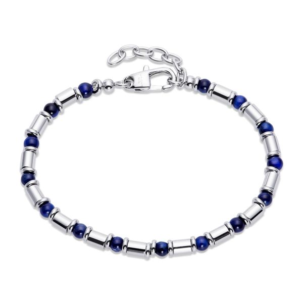 Unique Blue Tiger Eye Bead Steel Hook Clasp Bracelet