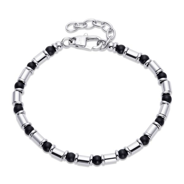 Unique Matte Black Beaded Steel Hook Clasp Bracelet