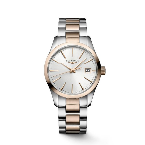 Longines Conquest Classic 34mm Steel Two Tone Silver Quartz Bracelet Watch